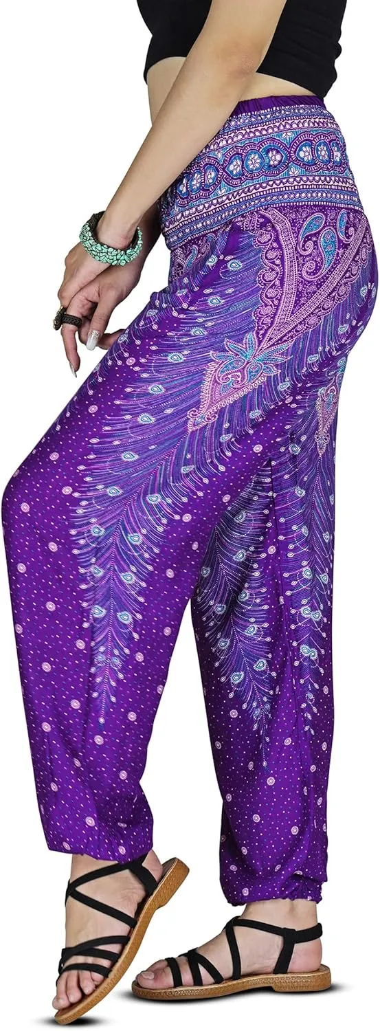 Women Harem Pant Boho Genie Aladdin Smocked Waist Yoga Trousers