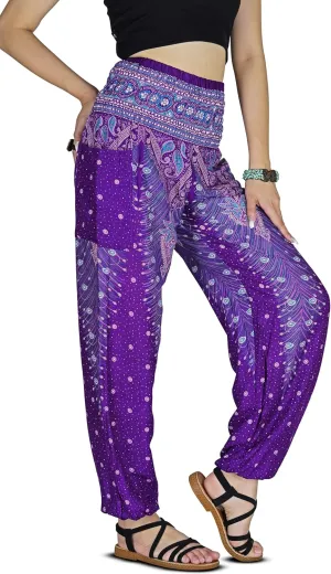 Women Harem Pant Boho Genie Aladdin Smocked Waist Yoga Trousers