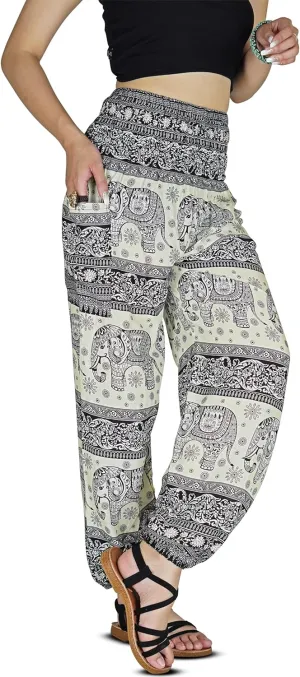 Women Harem Pant Boho Genie Aladdin Smocked Waist Yoga Trousers