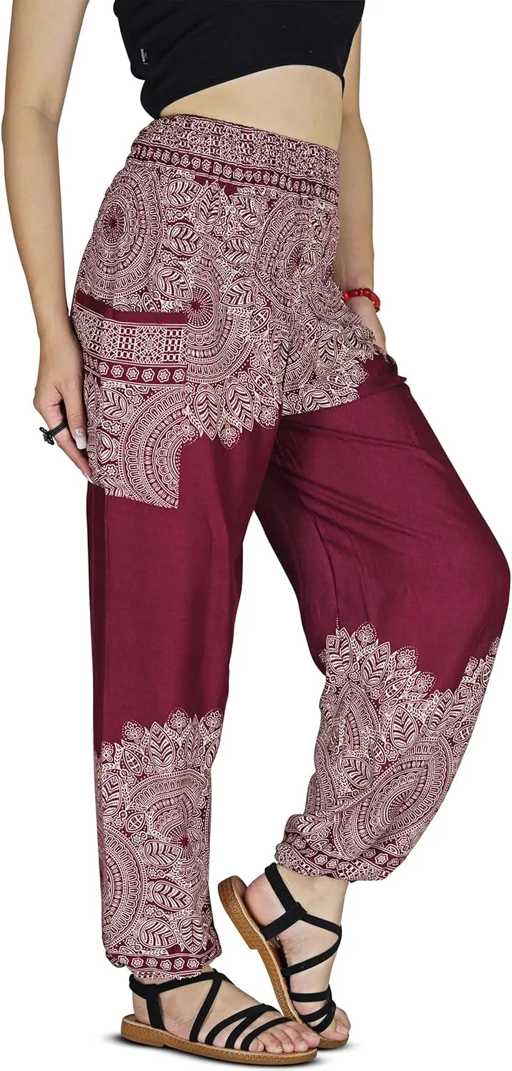Women Harem Pant Boho Genie Aladdin Smocked Waist Yoga Trousers