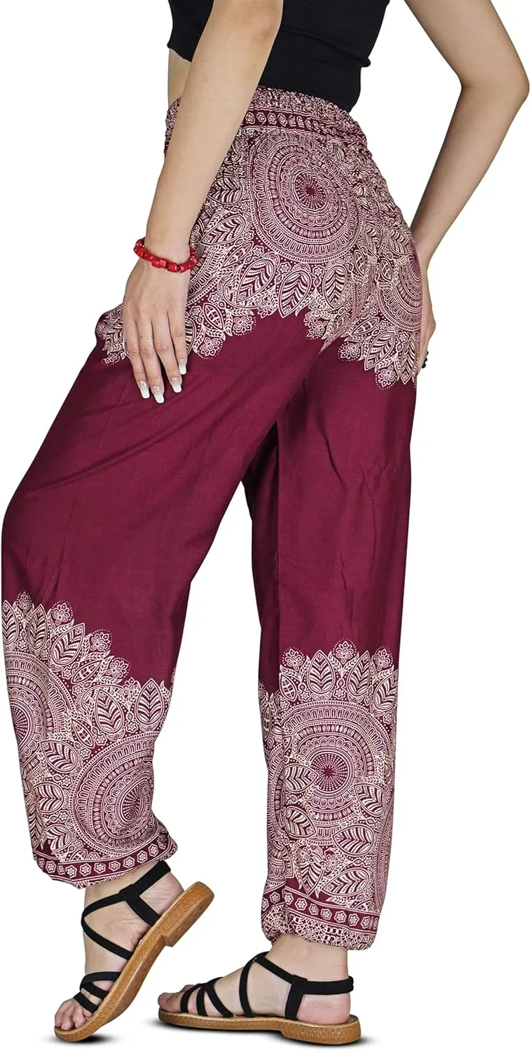 Women Harem Pant Boho Genie Aladdin Smocked Waist Yoga Trousers