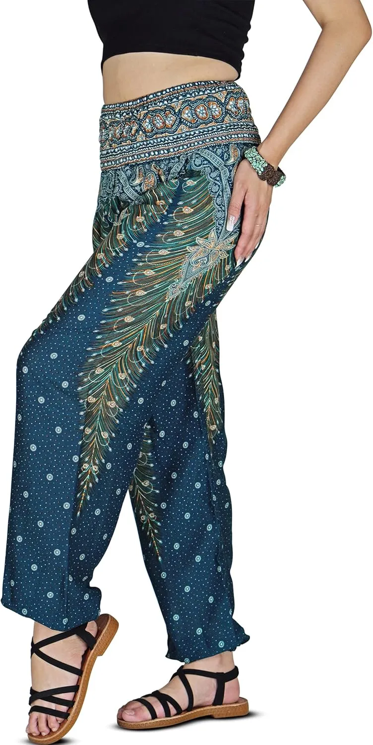 Women Harem Pant Boho Genie Aladdin Smocked Waist Yoga Trousers