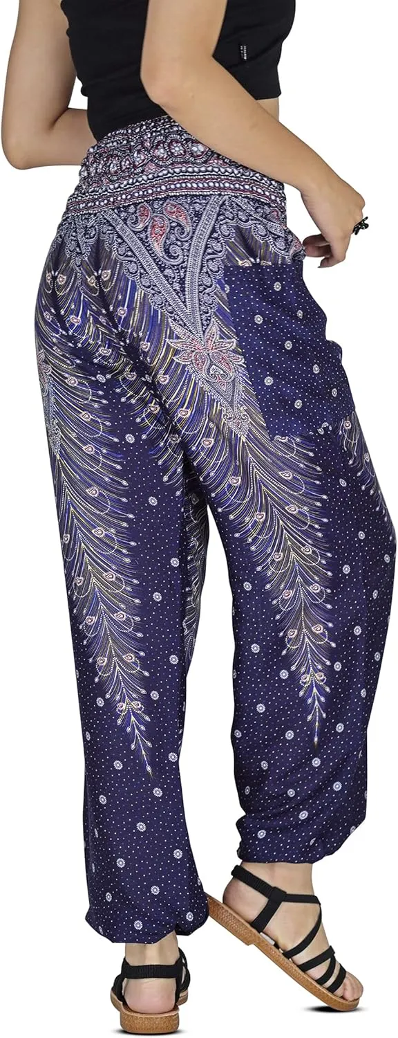 Women Harem Pant Boho Genie Aladdin Smocked Waist Yoga Trousers