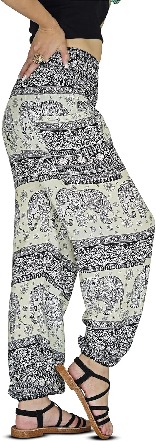 Women Harem Pant Boho Genie Aladdin Smocked Waist Yoga Trousers