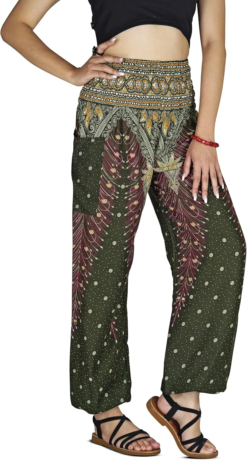 Women Harem Pant Boho Genie Aladdin Smocked Waist Yoga Trousers