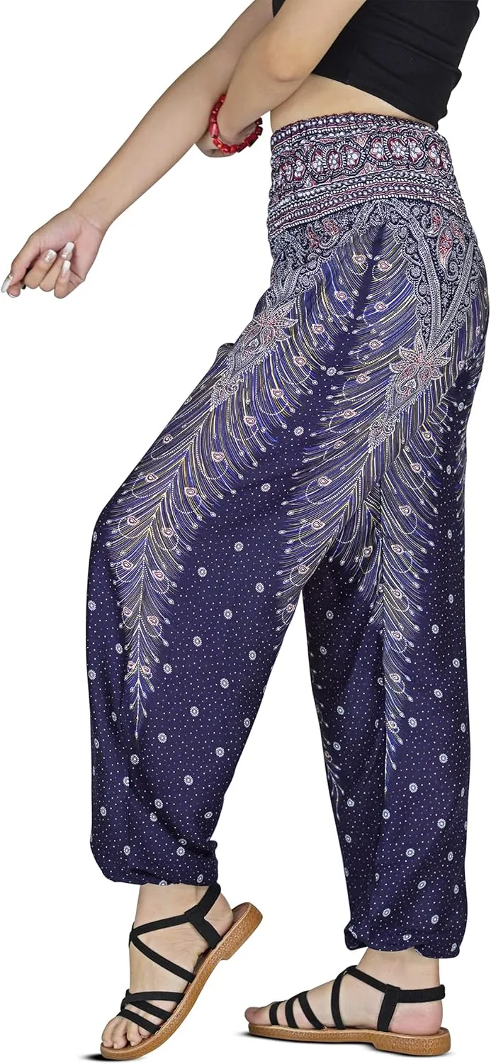 Women Harem Pant Boho Genie Aladdin Smocked Waist Yoga Trousers