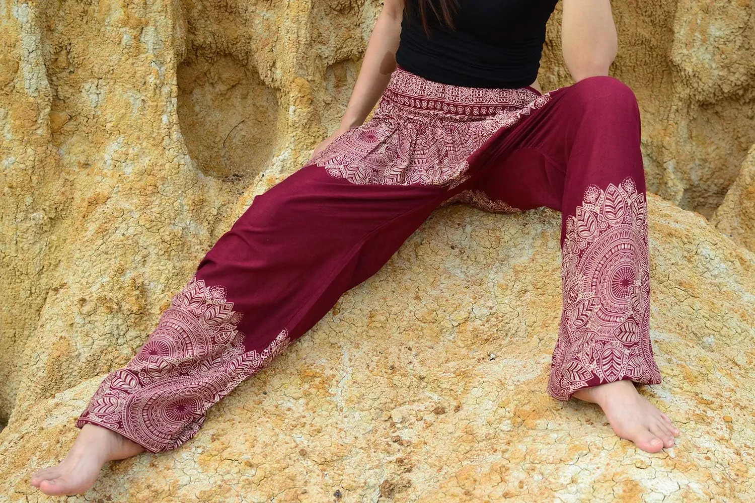 Women Harem Pant Boho Genie Aladdin Smocked Waist Yoga Trousers