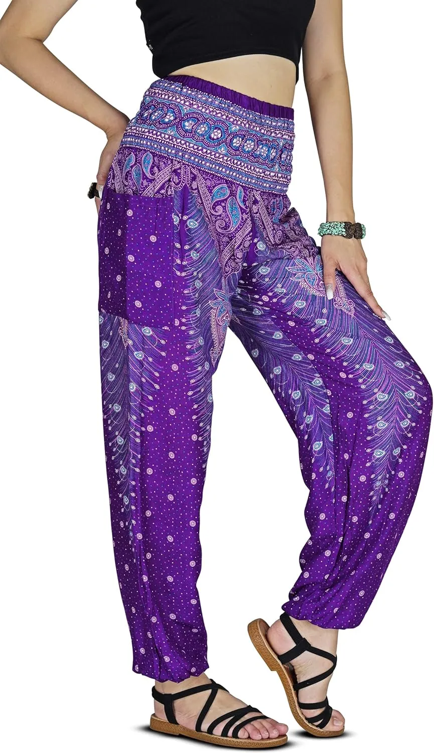 Women Harem Pant Boho Genie Aladdin Smocked Waist Yoga Trousers