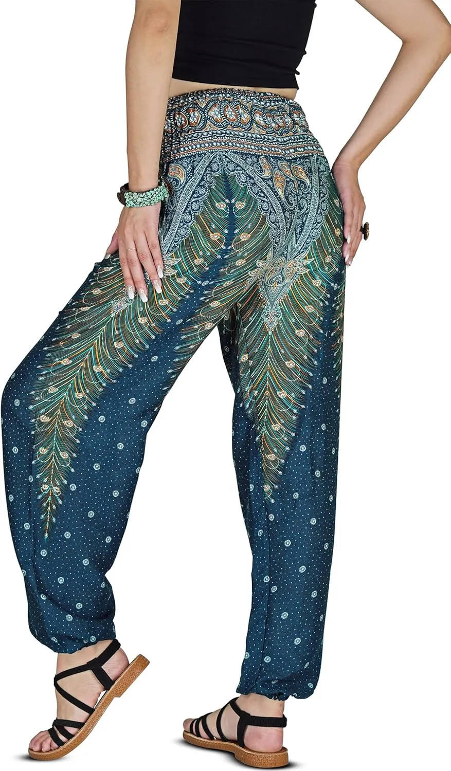Women Harem Pant Boho Genie Aladdin Smocked Waist Yoga Trousers