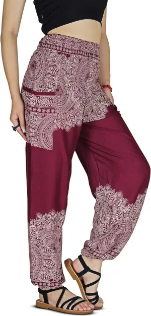 Women Harem Pant Boho Genie Aladdin Smocked Waist Yoga Trousers