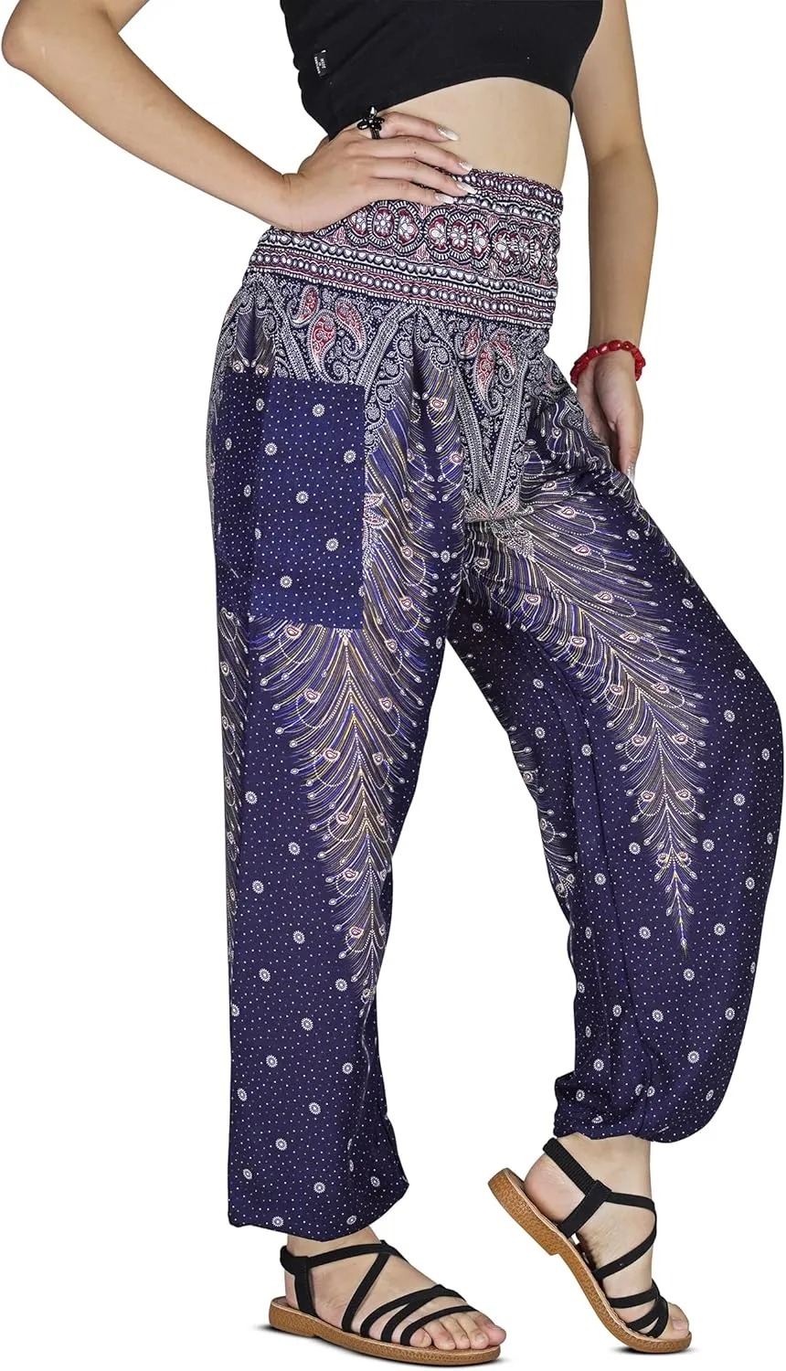 Women Harem Pant Boho Genie Aladdin Smocked Waist Yoga Trousers