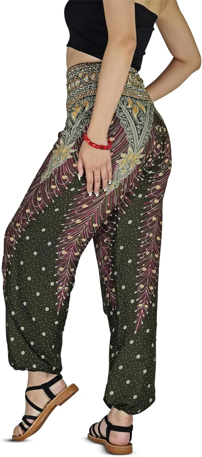 Women Harem Pant Boho Genie Aladdin Smocked Waist Yoga Trousers