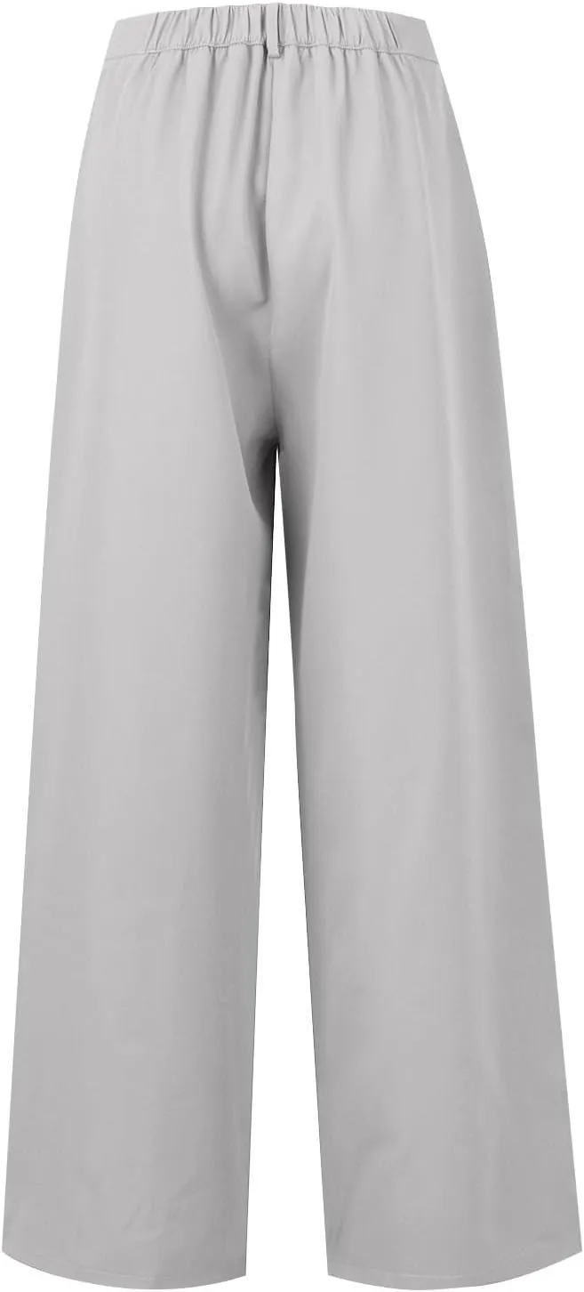 Women High Waist Casual Wide Leg Long Palazzo Pants Trousers Plus Size Irregular Belt Button Work Dress Pants