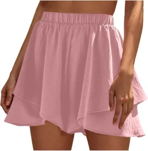 Women High Waist Ruffle Mini Shorts Skirt Layered Ruffle Hem Flared Short Flowy Casual Swing Beach Mini Short Skirt