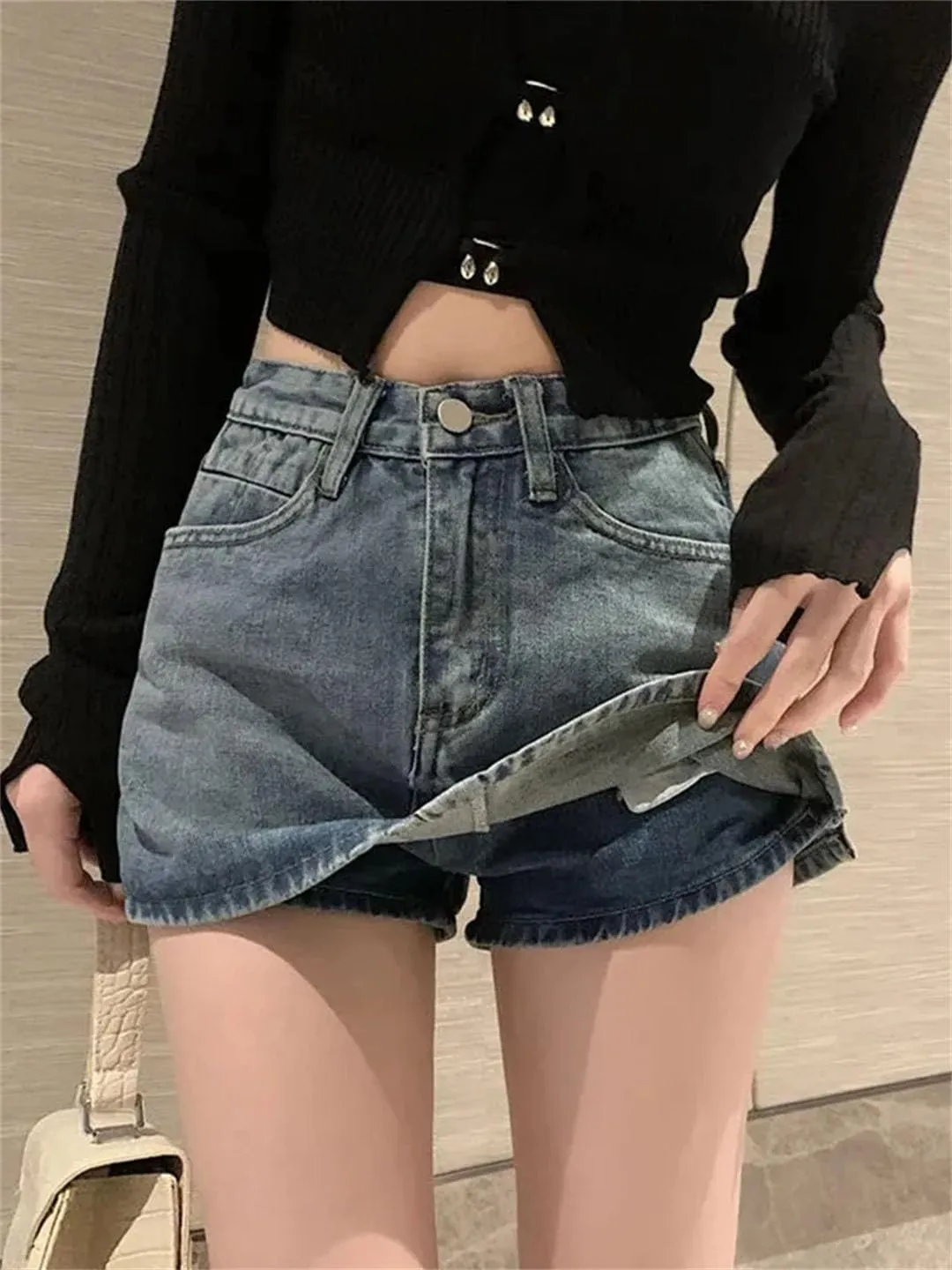 Women High-Waisted Vintage Denim Short Skirt Small Slim Sexy A-Line Mini Jeans Pants