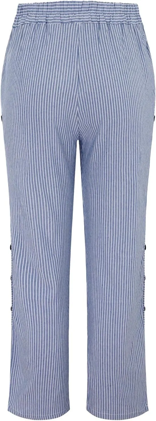 Women Linen Pants Casual Loose Elastic Waist Side Back Four Pockets 9/10 Pants Summer Beach Vacation Clothes for
