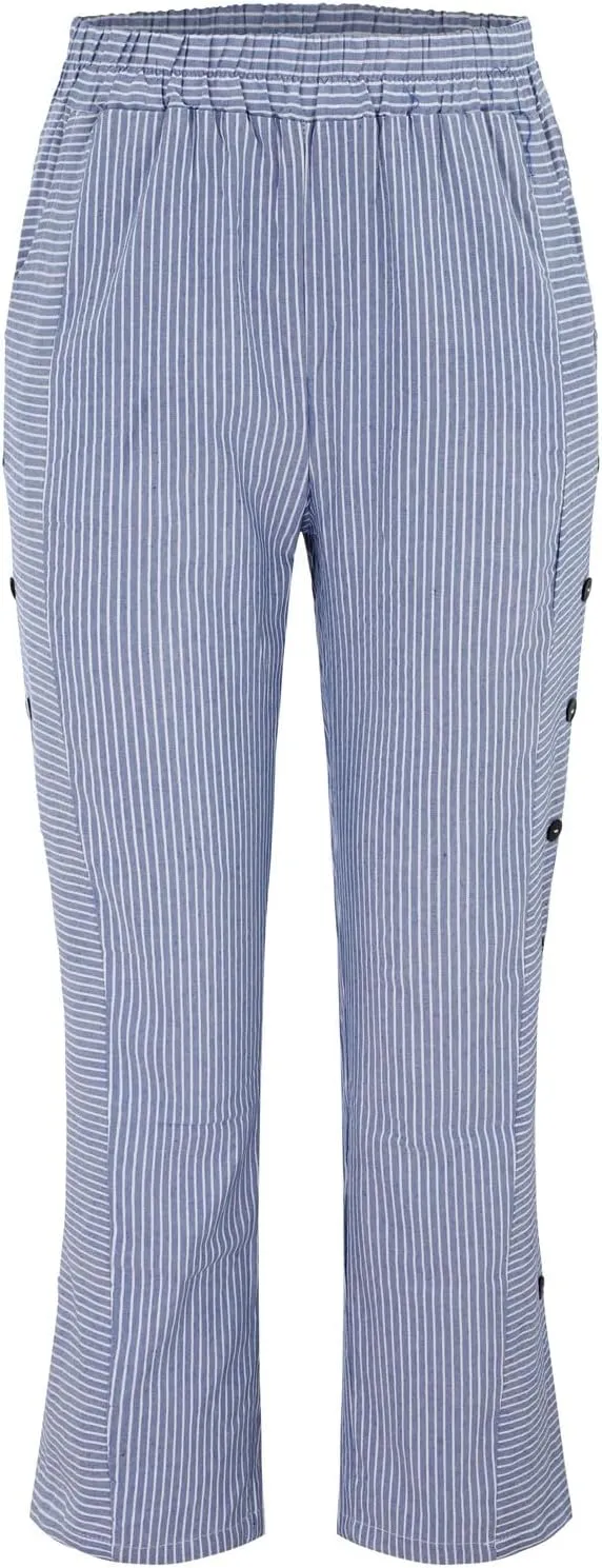 Women Linen Pants Casual Loose Elastic Waist Side Back Four Pockets 9/10 Pants Summer Beach Vacation Clothes for