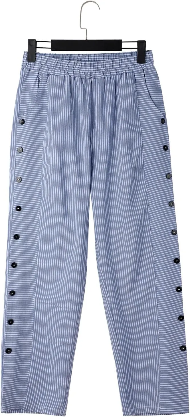 Women Linen Pants Casual Loose Elastic Waist Side Back Four Pockets 9/10 Pants Summer Beach Vacation Clothes for