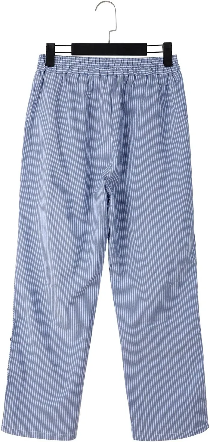 Women Linen Pants Casual Loose Elastic Waist Side Back Four Pockets 9/10 Pants Summer Beach Vacation Clothes for