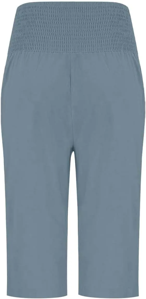 Women Linen Pants Petite Elastic Waist Button Cotton Womens Capris Summer Cargo Capri Pants for Women Stretch Loose