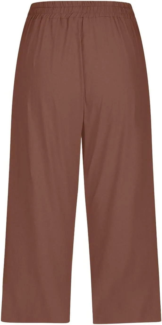 Women Linen Pants Tall Drawstring Cargo Summer Capri Pants for Women Stretch Loose Petite Womens Capris Cotton