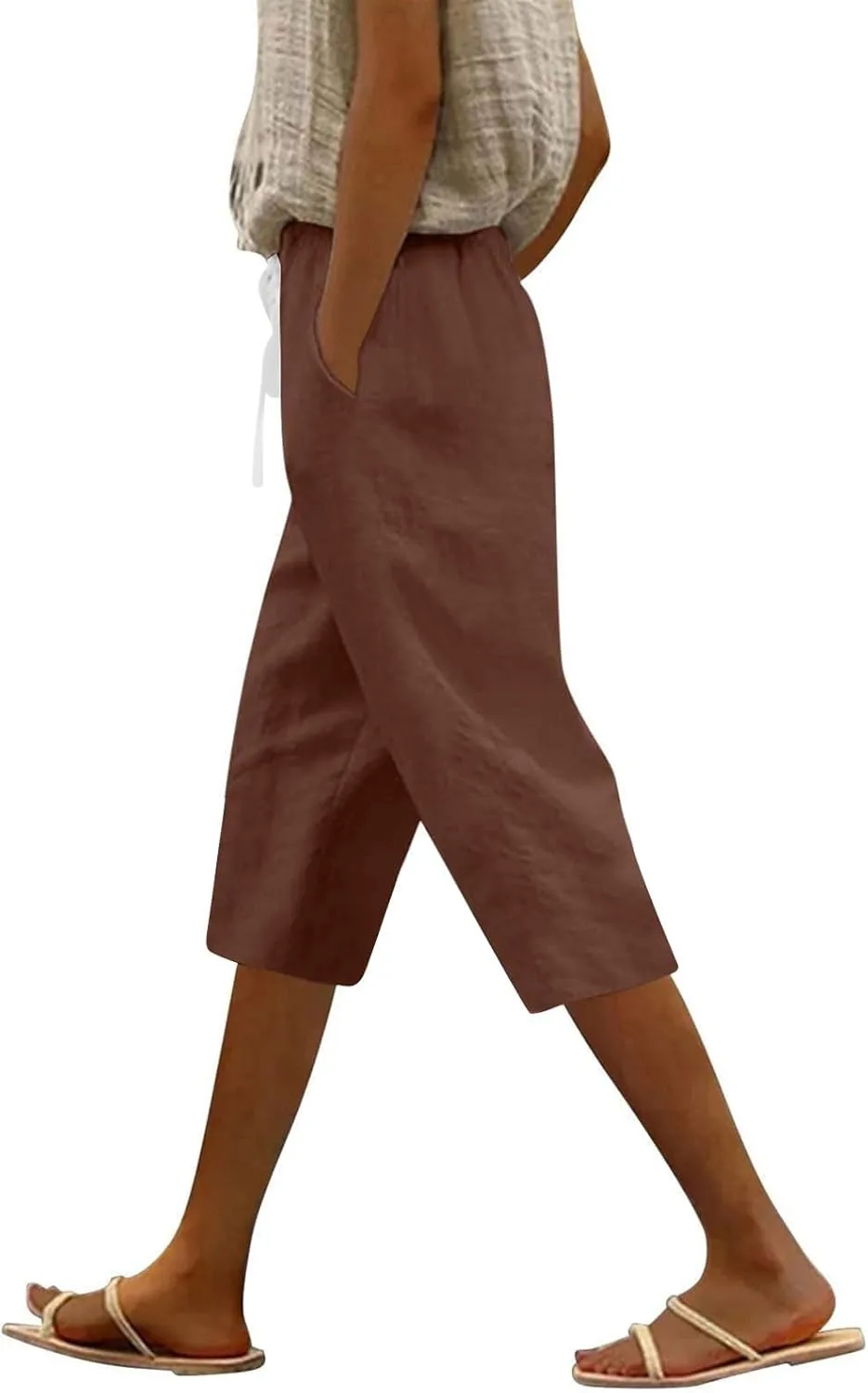 Women Linen Pants Tall Drawstring Cargo Summer Capri Pants for Women Stretch Loose Petite Womens Capris Cotton
