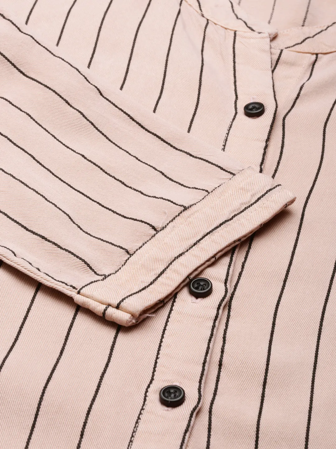 Women Pink Comfort Slim Fit Striped Cotton Longline Casual Shirt