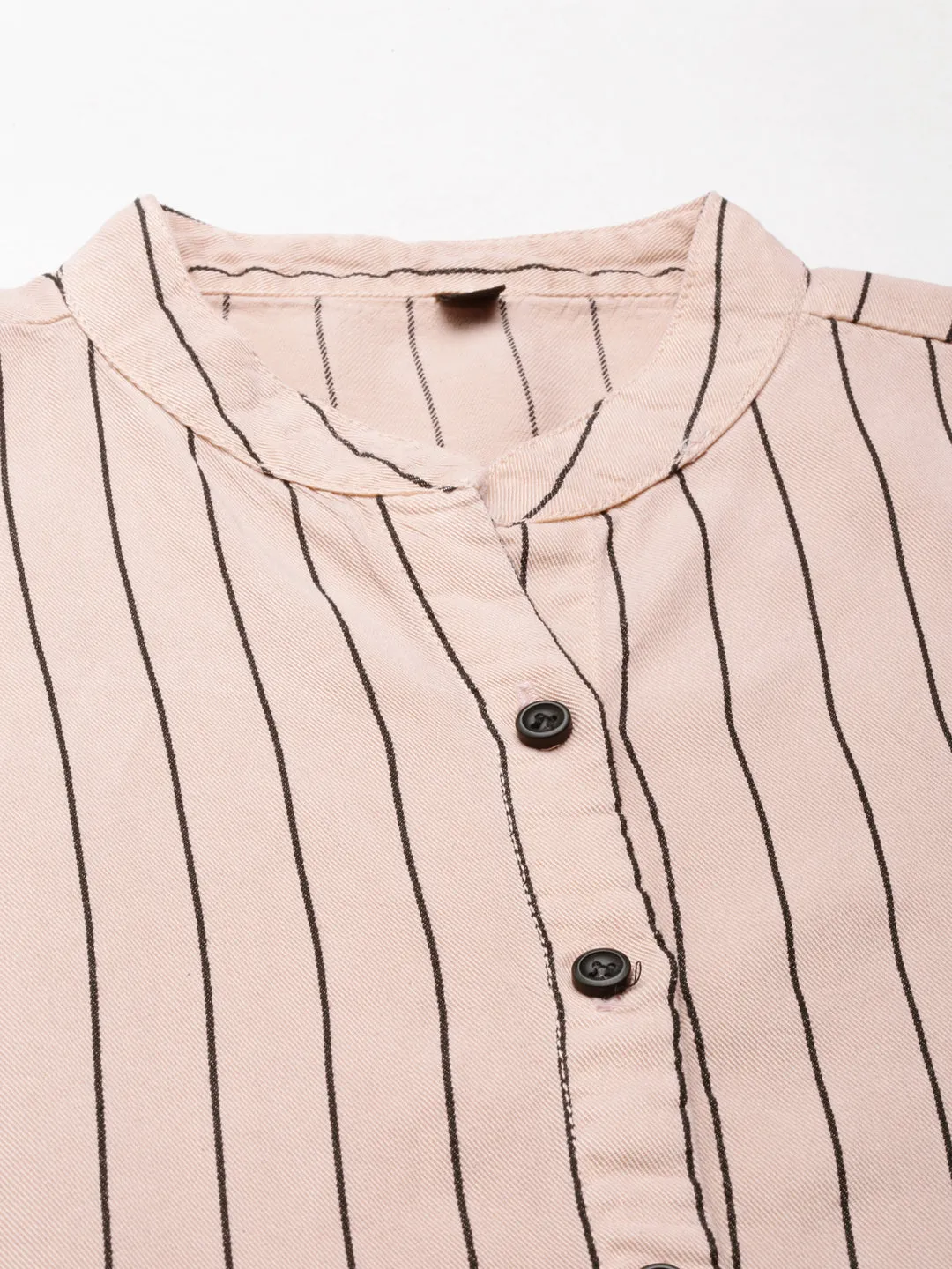 Women Pink Comfort Slim Fit Striped Cotton Longline Casual Shirt