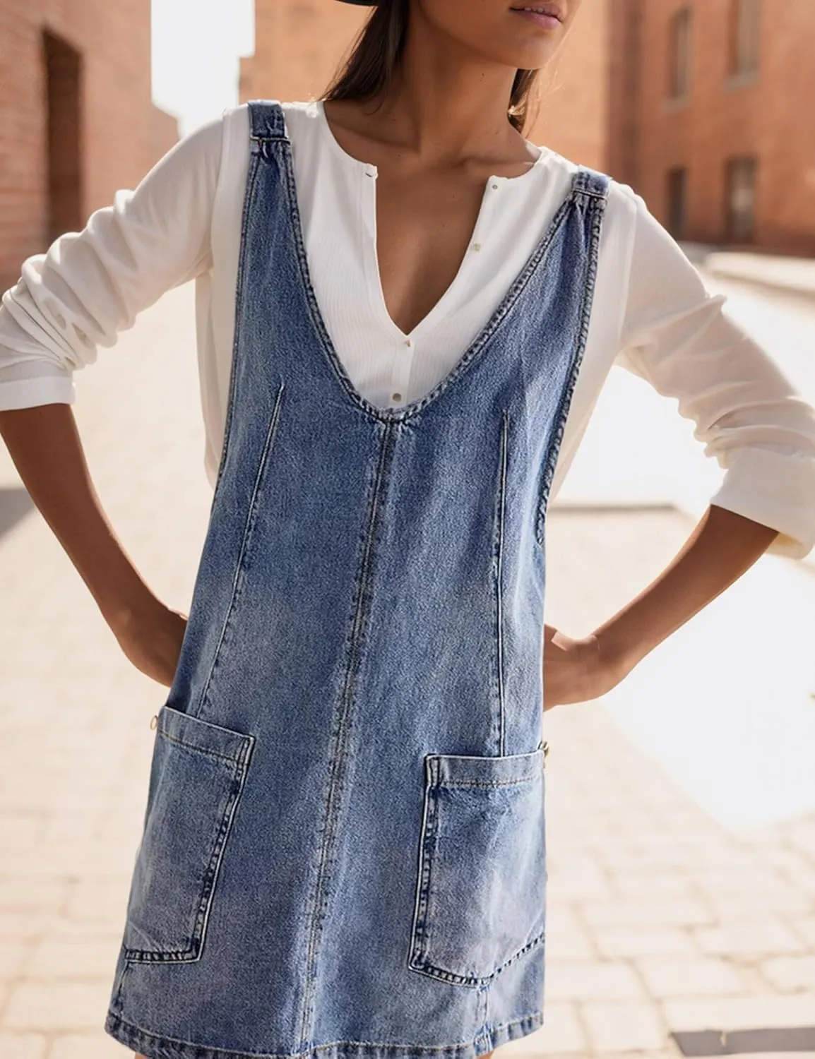 Women Stretch Denim Overalls Mini Dress Adjustable Shoulder Straps High Roller Skirtall Casual Jean Romper Jumpsuit