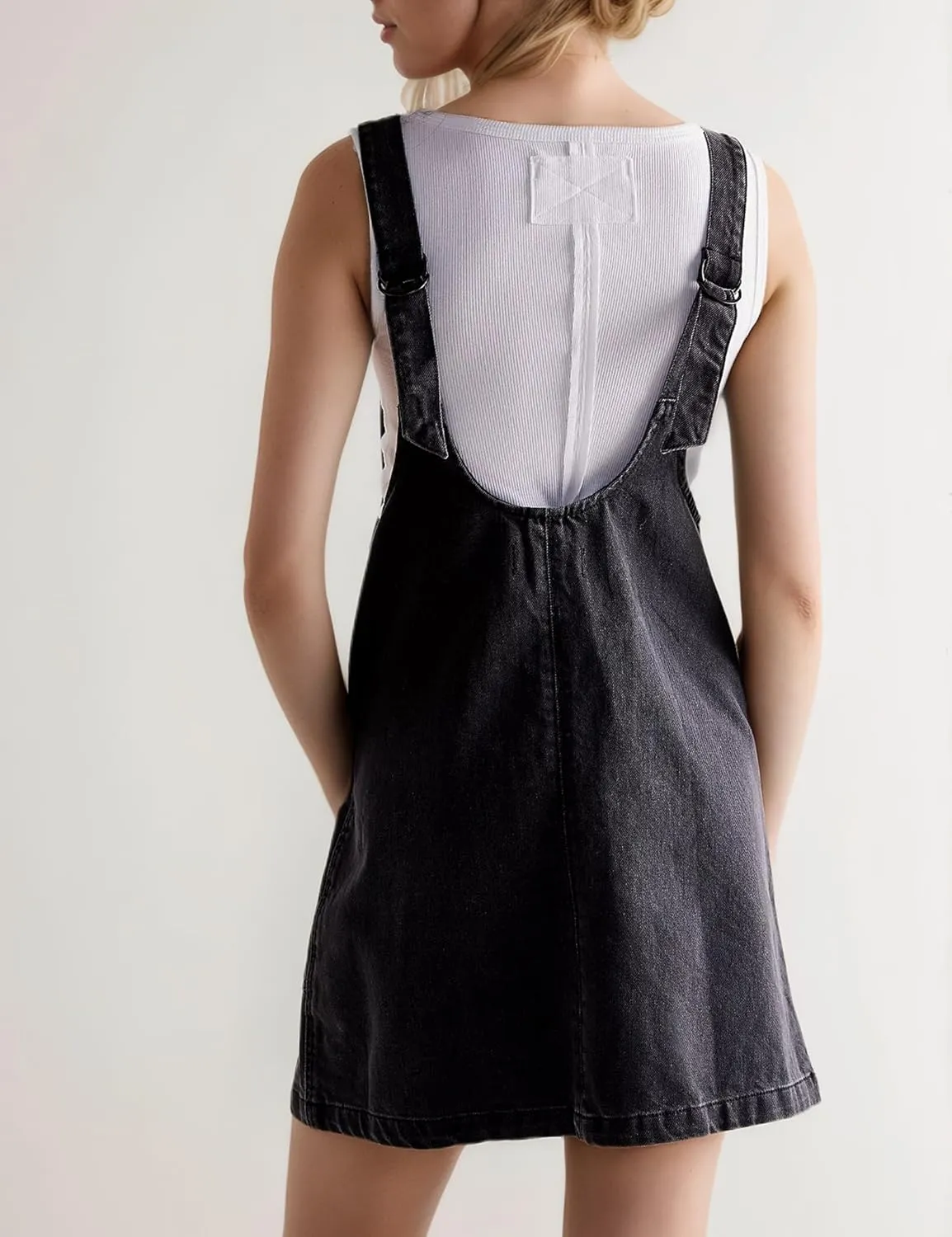 Women Stretch Denim Overalls Mini Dress Adjustable Shoulder Straps High Roller Skirtall Casual Jean Romper Jumpsuit