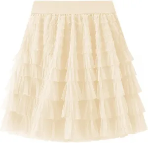 Women Tutu Skort Skirt Multi-Layered Elastic Waist Short Tulle Skirts for Ladies Night-Out Party Daily