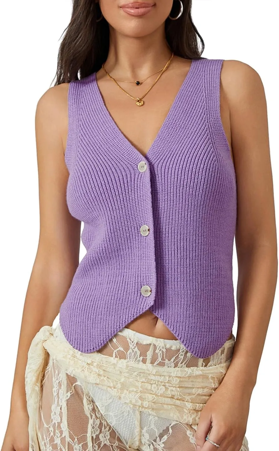 Women Vest Tops Sleeveless V Neck Button Knit Sweater Vest