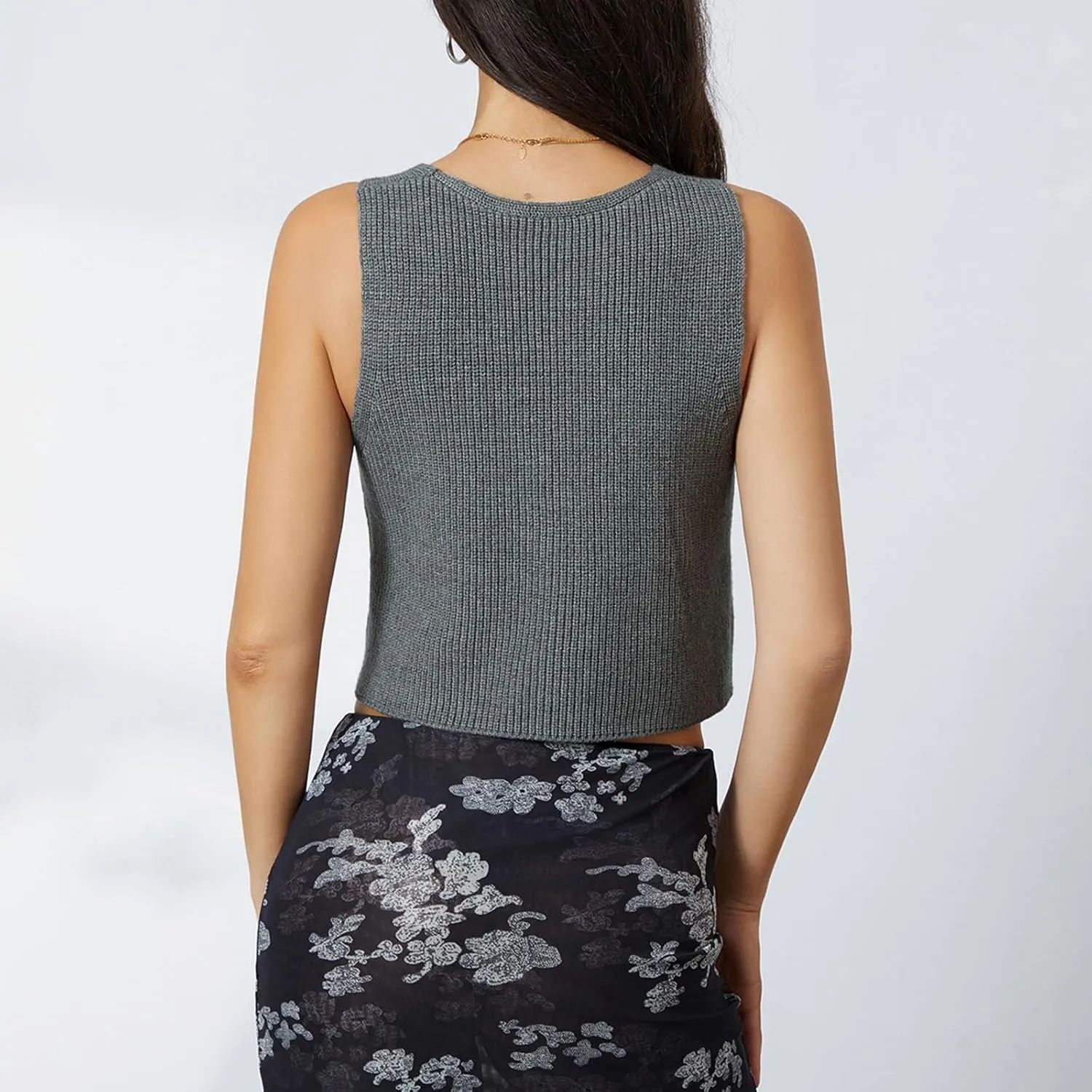 Women Vest Tops Sleeveless V Neck Button Knit Sweater Vest