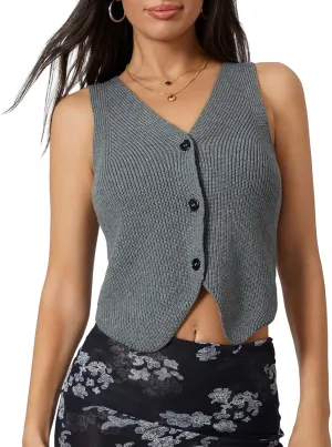 Women Vest Tops Sleeveless V Neck Button Knit Sweater Vest