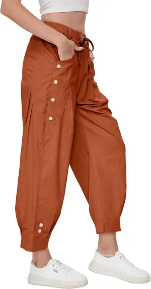 Women Wide Leg Capri Pants Drawstring Elastic Waist Lounge Pants Baggy Cinch Bottom Cropped Trousers with Pockets