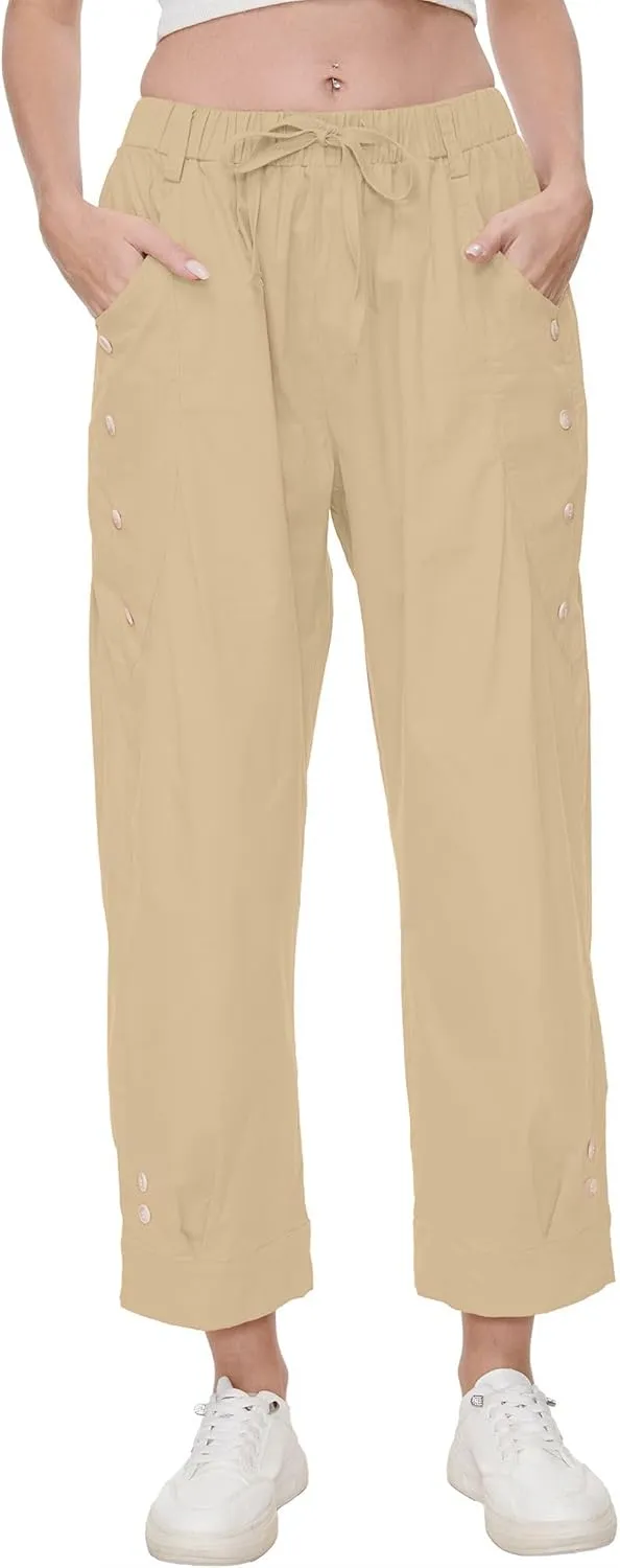 Women Wide Leg Capri Pants Drawstring Elastic Waist Lounge Pants Baggy Cinch Bottom Cropped Trousers with Pockets