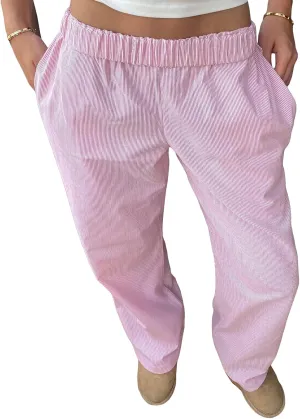 Women Y2k Striped Pants Pinstripe Wide Leg Long Pants High Waist Lounge Pants Straight Trousers Streetwear