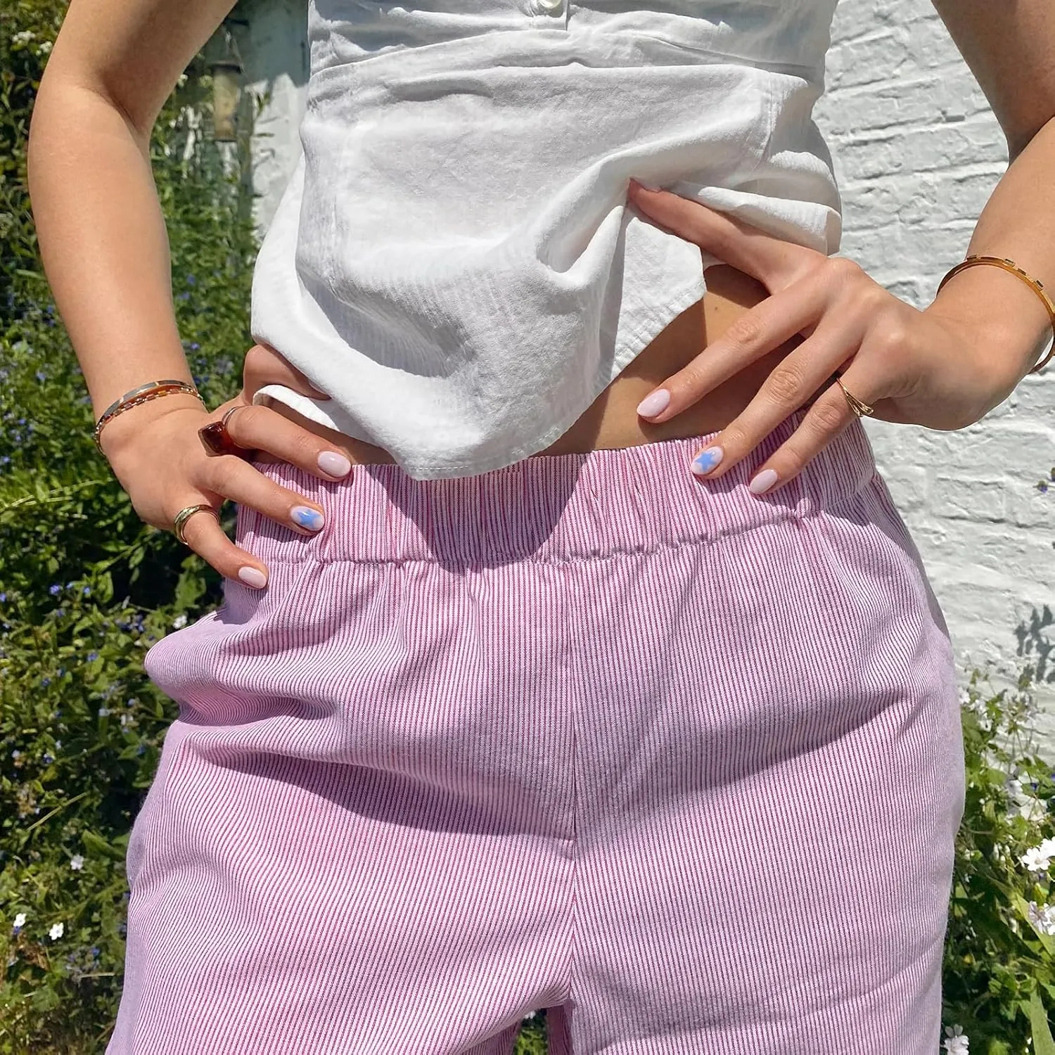 Women Y2k Striped Pants Pinstripe Wide Leg Long Pants High Waist Lounge Pants Straight Trousers Streetwear