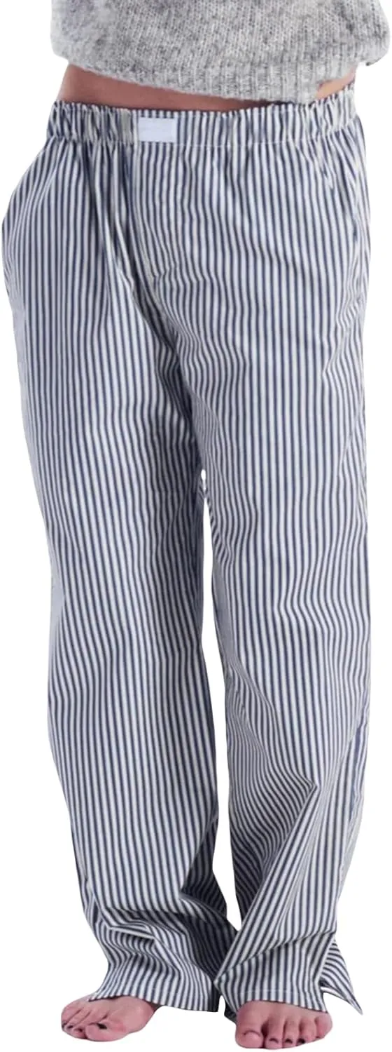 Women Y2k Striped Pants Pinstripe Wide Leg Long Pants High Waist Lounge Pants Straight Trousers Streetwear