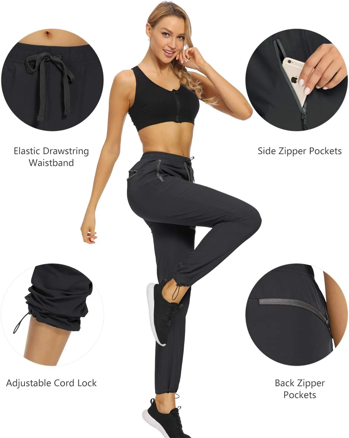 Womens Cargo Hiking Pants Lightweight Joggers Quick Dry Water Resistant Lounge Outdoor Travel Pants Zipper Pockets