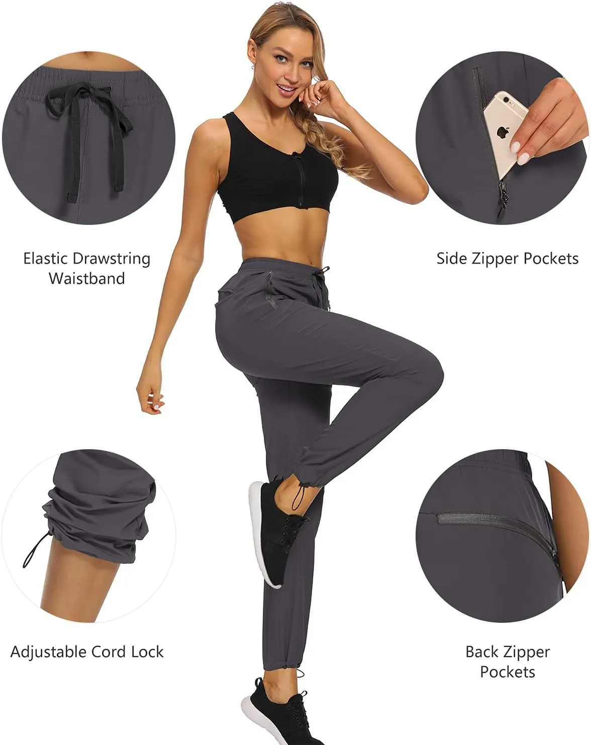 Womens Cargo Hiking Pants Lightweight Joggers Quick Dry Water Resistant Lounge Outdoor Travel Pants Zipper Pockets