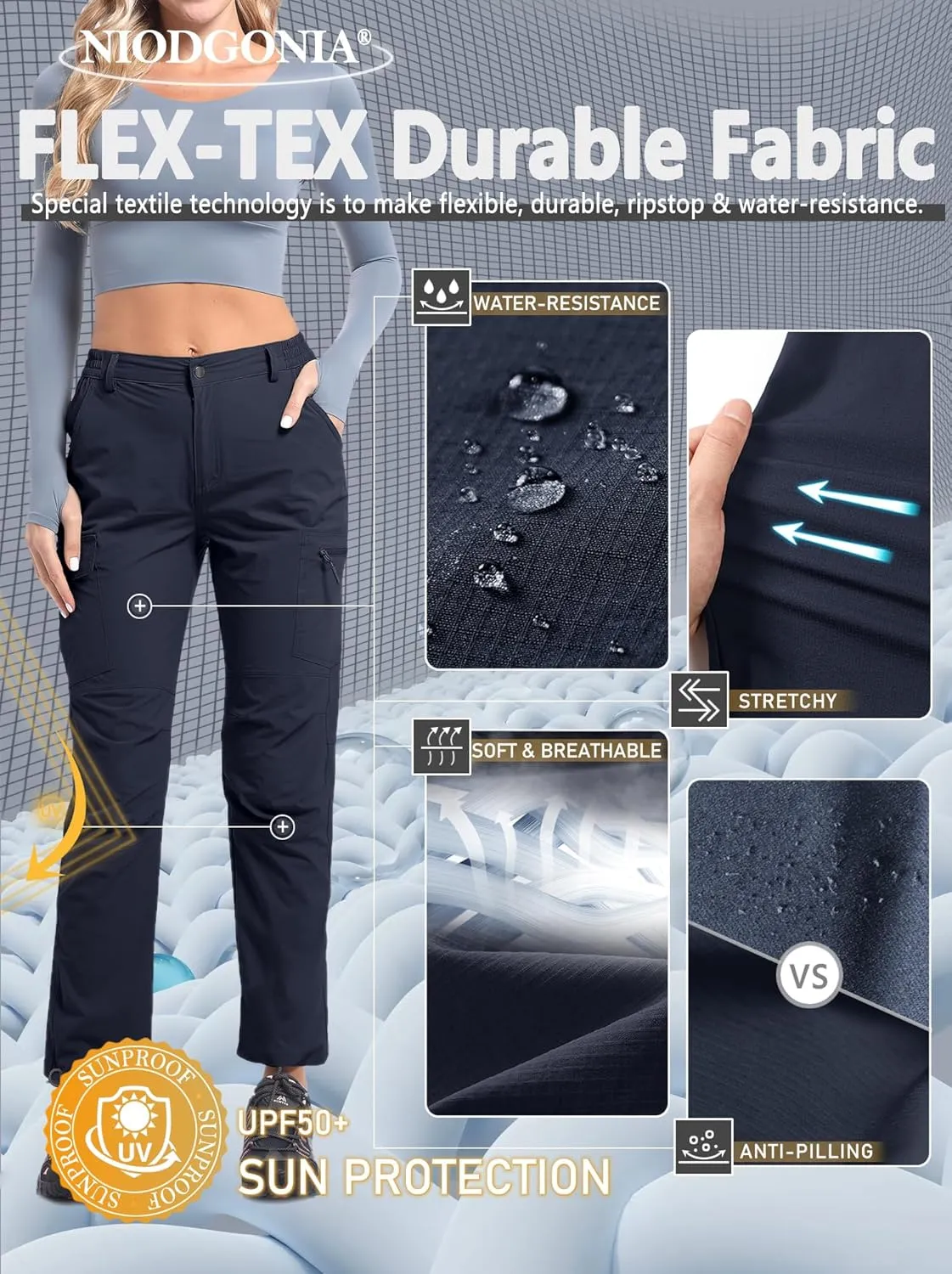 Women's Cargo Lightweight Hiking Pants Casual High Waisted Athletic Outdoor Travel Trousers with Pockets