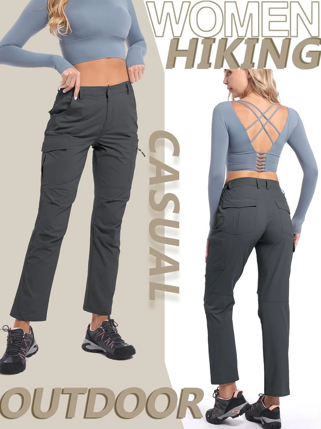 Women's Cargo Lightweight Hiking Pants Casual High Waisted Athletic Outdoor Travel Trousers with Pockets
