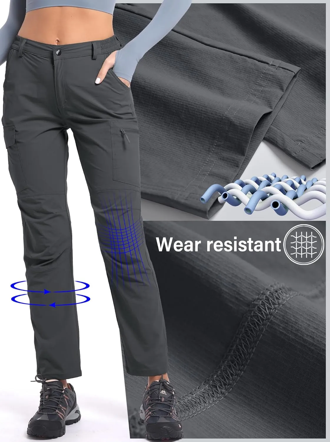 Women's Cargo Lightweight Hiking Pants Casual High Waisted Athletic Outdoor Travel Trousers with Pockets