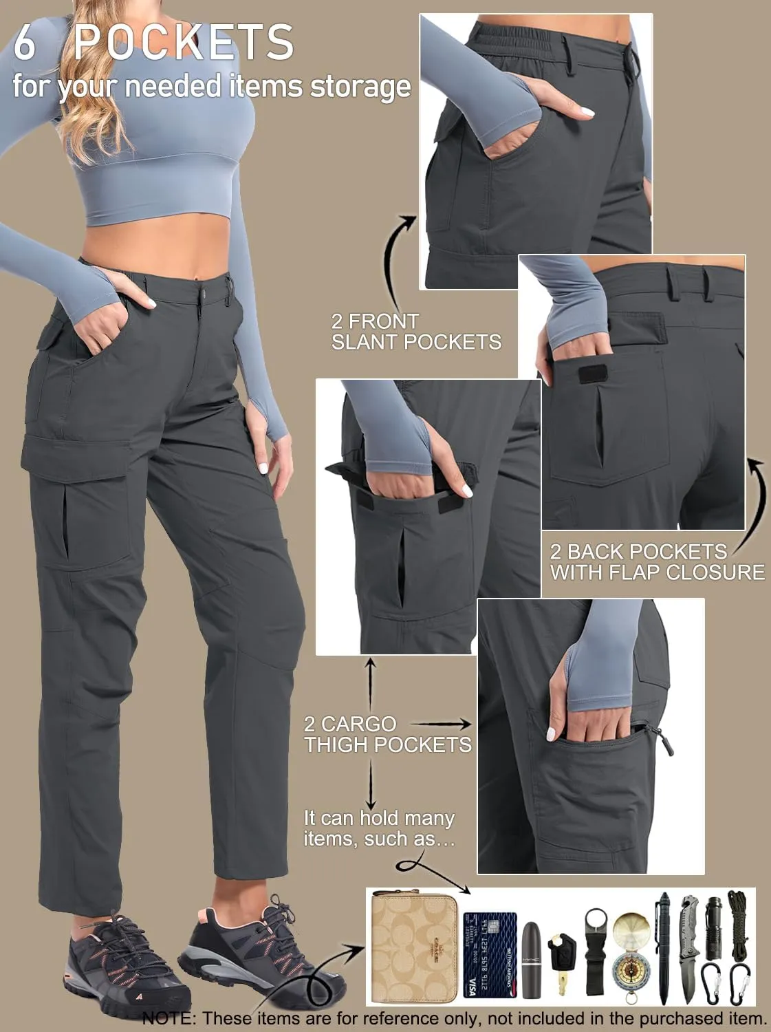 Women's Cargo Lightweight Hiking Pants Casual High Waisted Athletic Outdoor Travel Trousers with Pockets