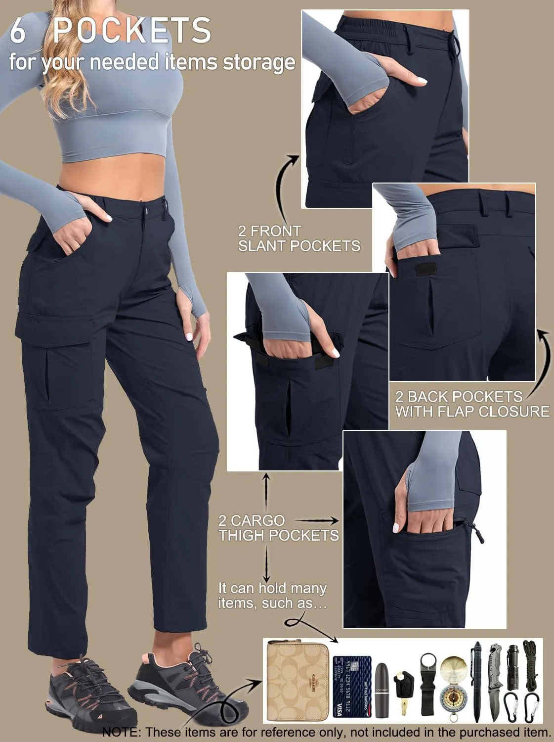 Women's Cargo Lightweight Hiking Pants Casual High Waisted Athletic Outdoor Travel Trousers with Pockets
