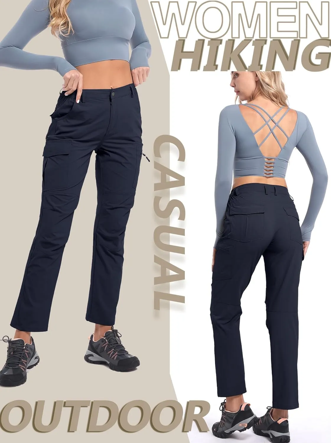 Women's Cargo Lightweight Hiking Pants Casual High Waisted Athletic Outdoor Travel Trousers with Pockets