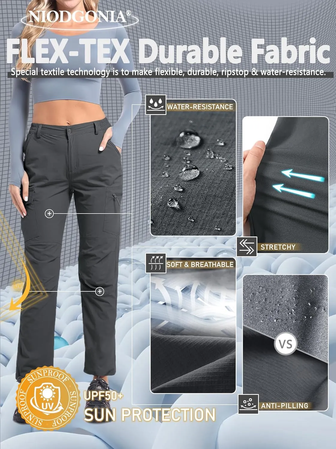 Women's Cargo Lightweight Hiking Pants Casual High Waisted Athletic Outdoor Travel Trousers with Pockets