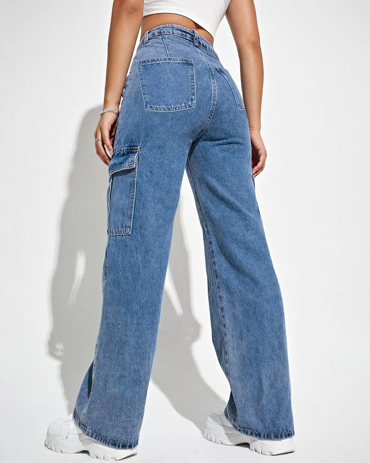 Women's Cargo Pants High Waisted Baggy Cargo Jeans Straight Leg Y2K Streetwear Trousers 6 Pockets for Women Teen Girl.