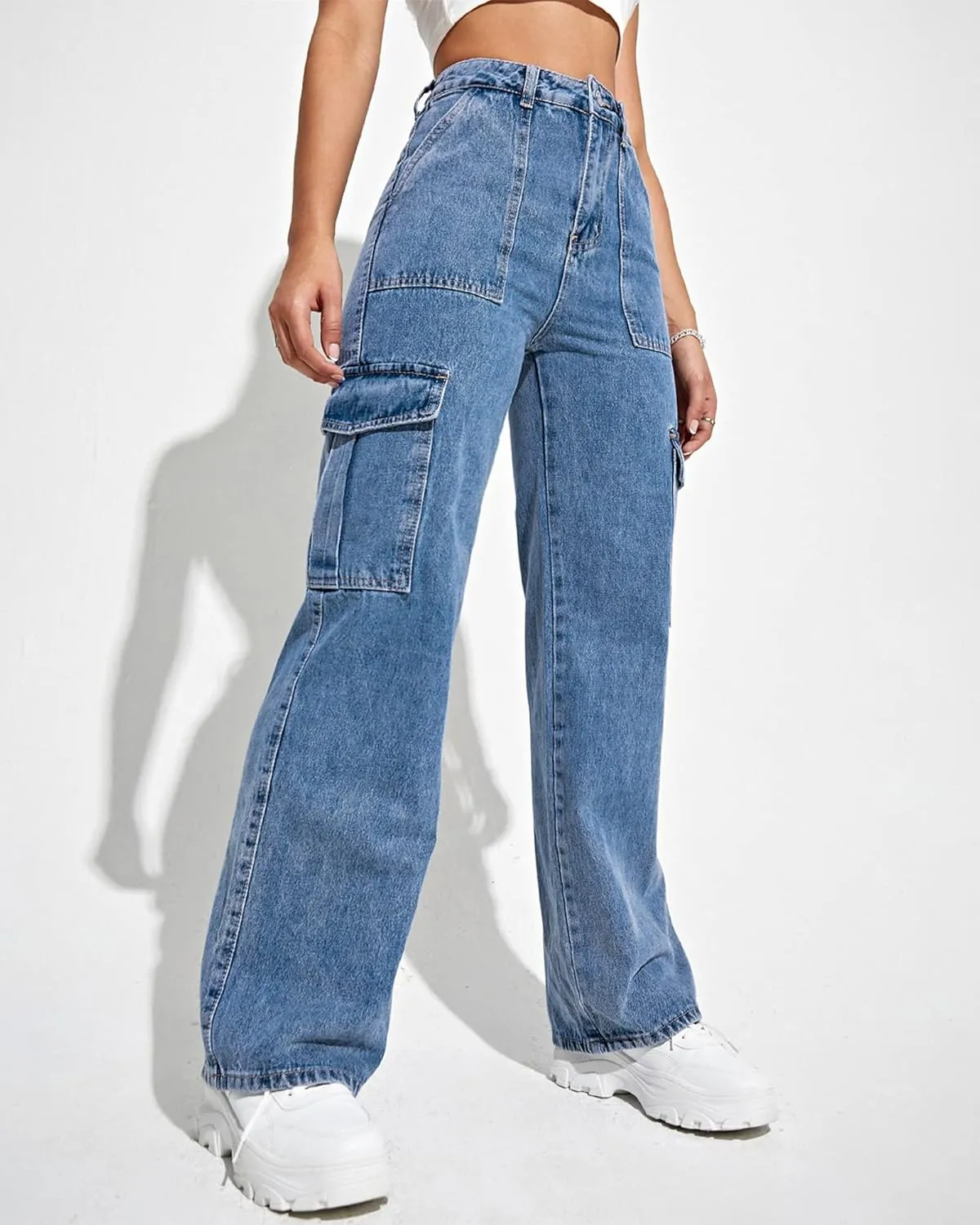 Women's Cargo Pants High Waisted Baggy Cargo Jeans Straight Leg Y2K Streetwear Trousers 6 Pockets for Women Teen Girl.